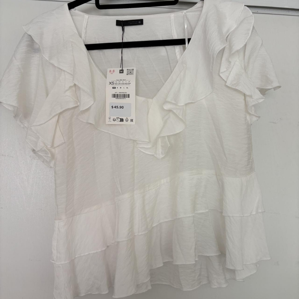 White Ruffled Women's Top